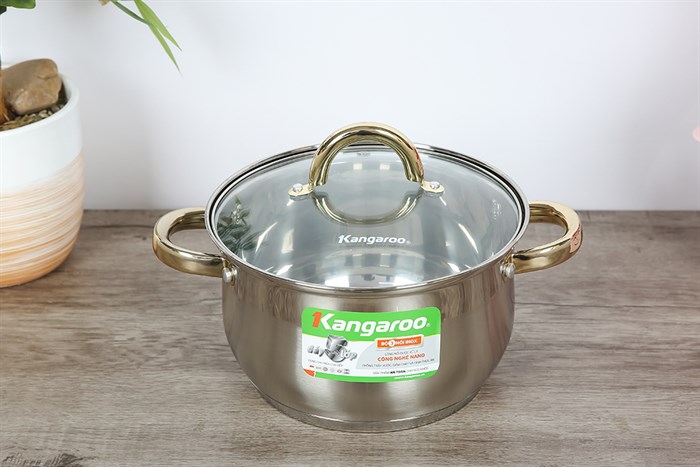 Bộ 3 nồi inox 5 đáy nắp kính Kangaroo KG866 Màu Inox