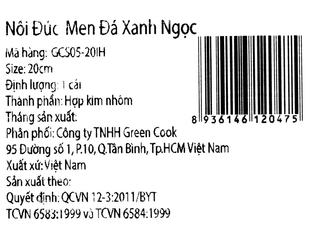 Nồi đúc tráng men xanh ngọc Green Cook GCS05-20IH 20cm 7