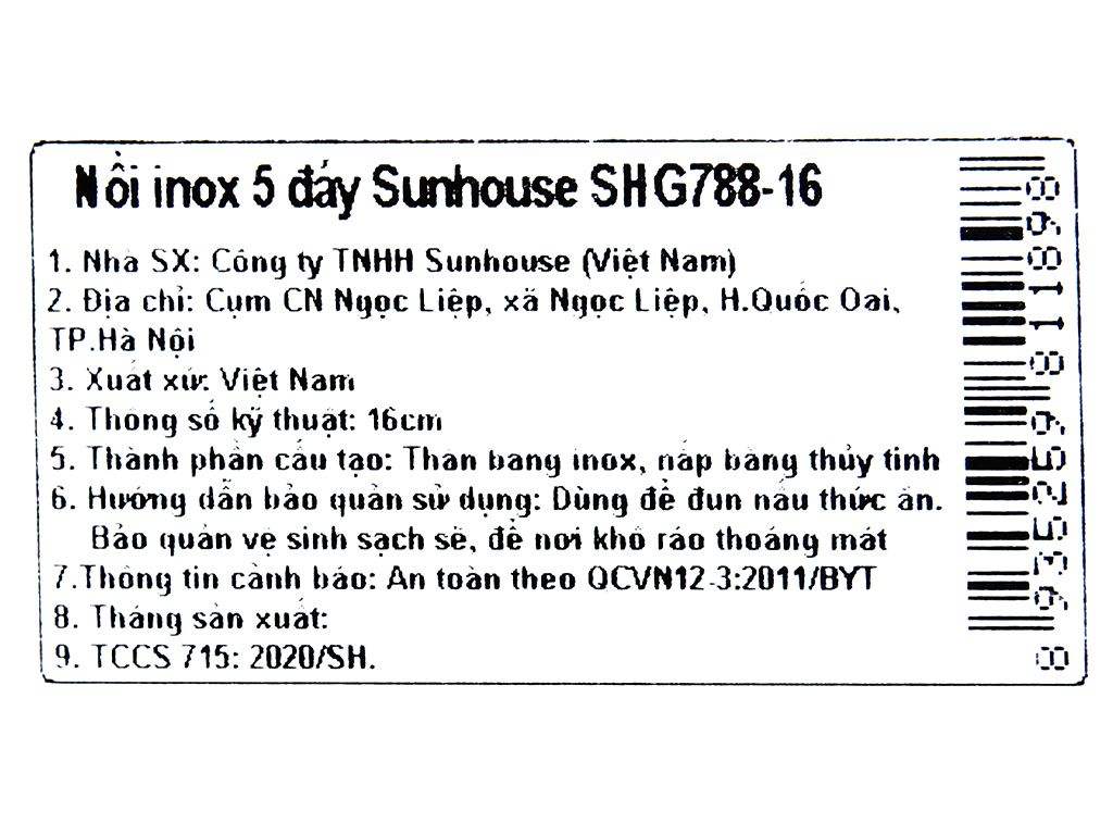 Nồi inox 5 đáy Sunhouse SHG788-16 16cm 8