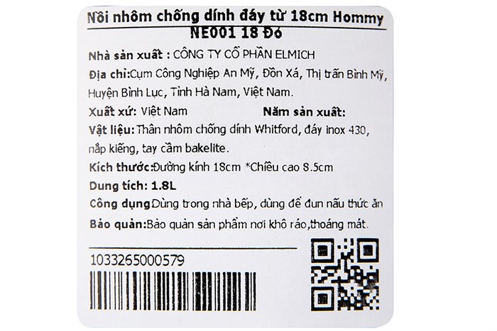 Nồi nhôm chống dính nắp kính 18 cm Hommy NE001-18 Màu Đỏ