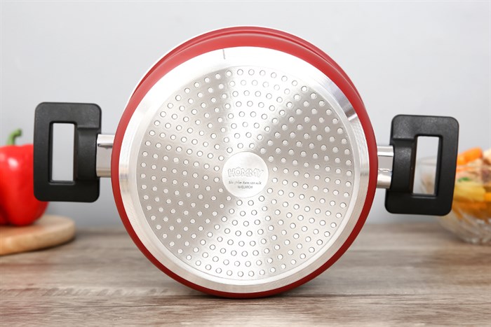 Nồi nhôm chống dính nắp kính 18 cm Hommy NE001-18 Màu Đỏ
