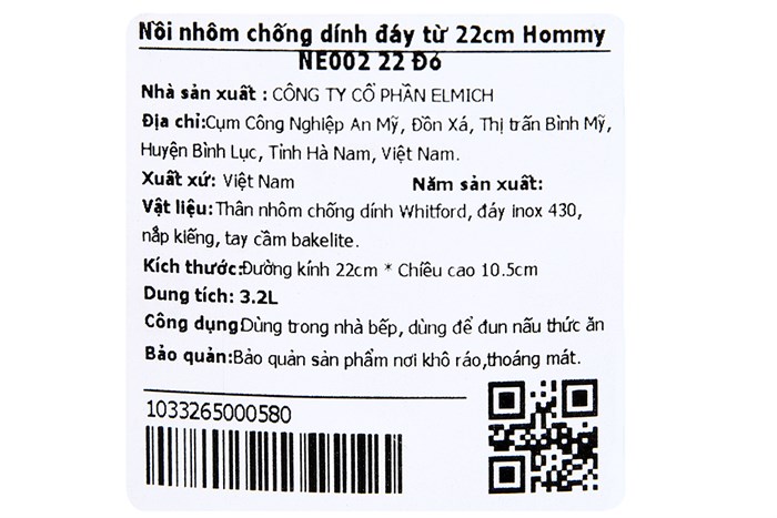 Nồi nhôm chống dính nắp kính 22 cm Hommy NE002-22 Màu Đỏ