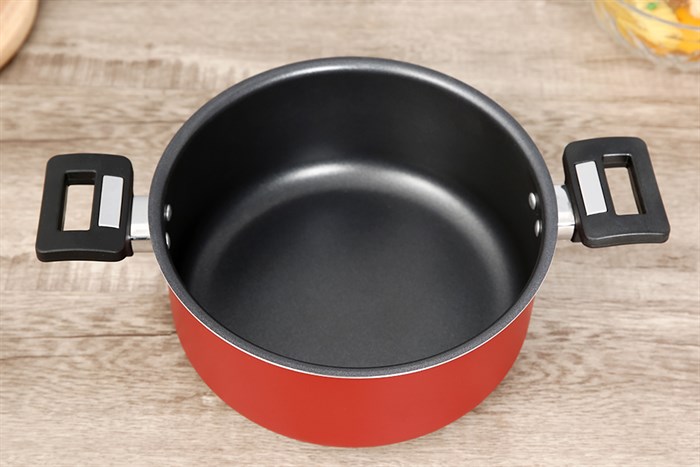 Nồi nhôm chống dính nắp kính 22 cm Hommy NE002-22 Màu Đỏ