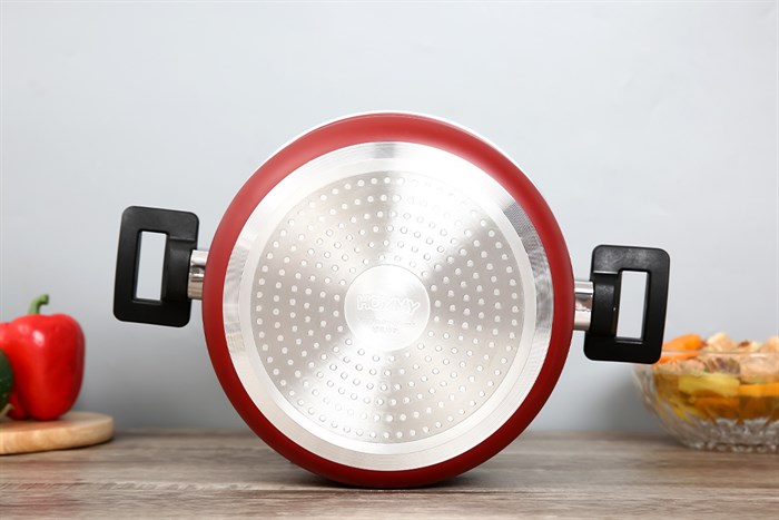 Nồi nhôm chống dính nắp kính 22 cm Hommy NE002-22 Màu Đỏ