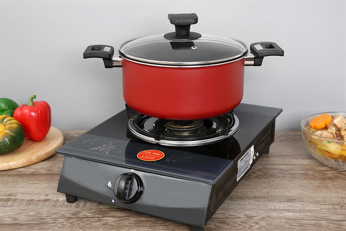 Nồi nhôm chống dính nắp kính 22 cm Hommy NE002-22 Màu Đỏ