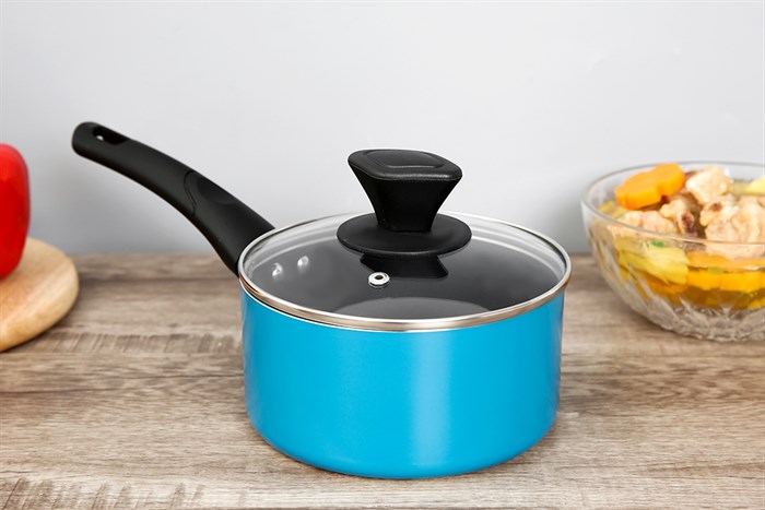 Quánh nhôm chống dính nắp kính 16 cm Hommy QE003-16 Xanh Màu Xanh Dương