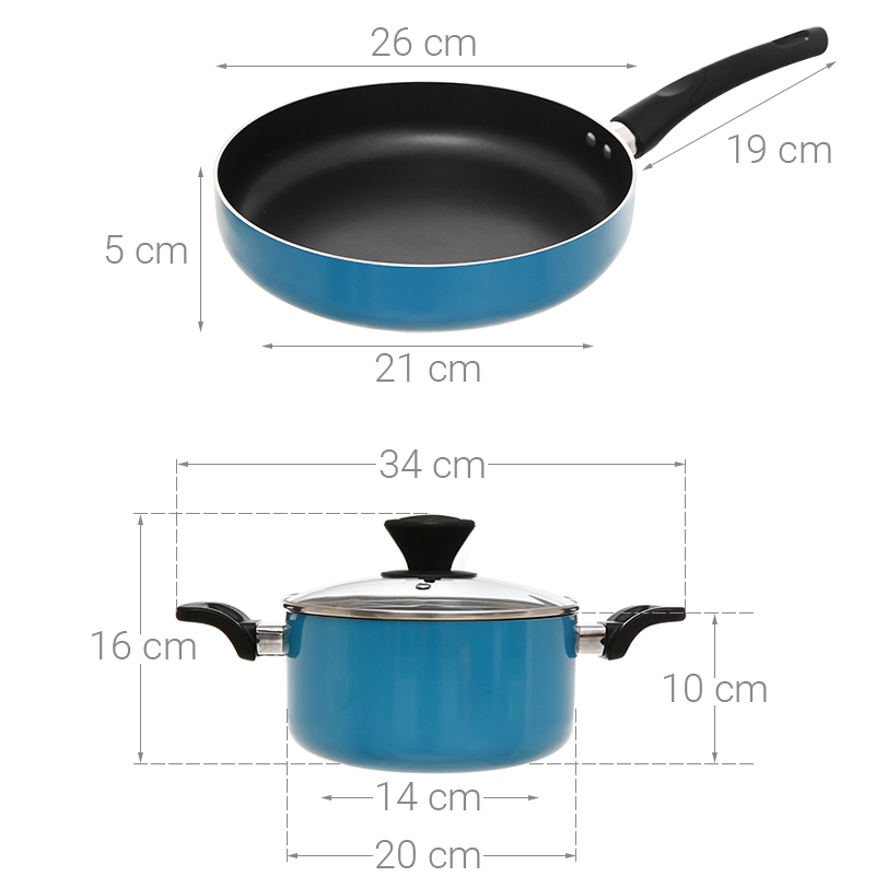 Bộ nồi chảo nhôm chống dính nắp kính Hommy BE004-20-26