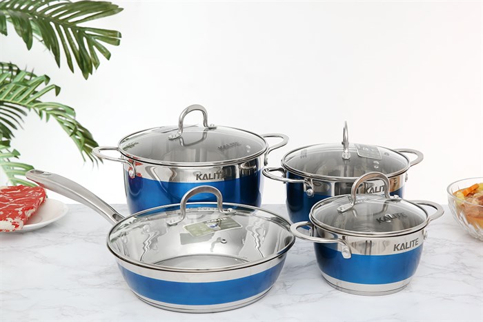 Bộ nồi chảo inox 5 đáy nắp kính Kalite KL-336