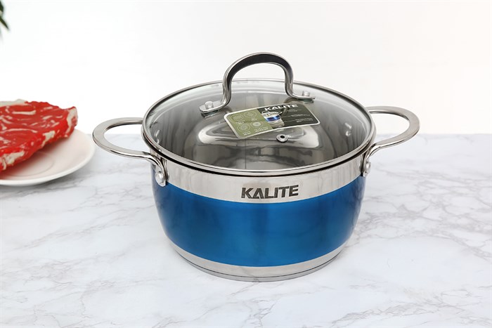 Bộ nồi chảo inox 5 đáy nắp kính Kalite KL-336 Màu Trắng - Xanh