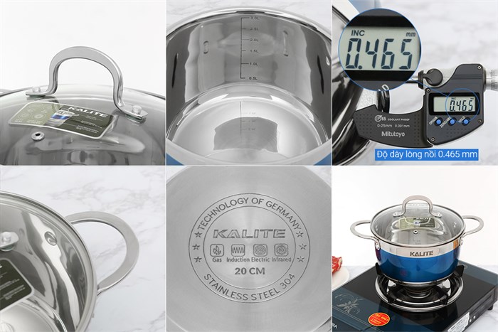 Bộ nồi chảo inox 5 đáy nắp kính Kalite KL-336 Màu Trắng - Xanh