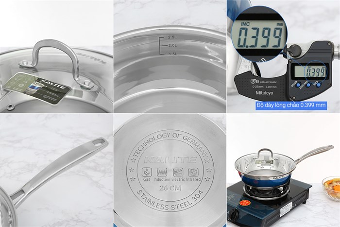 Bộ nồi chảo inox 5 đáy nắp kính Kalite KL-336 Màu Trắng - Xanh