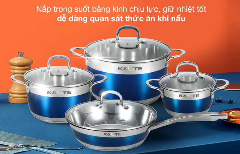 Nắp - Bộ nồi chảo inox 5 đáy Kalite KL-336