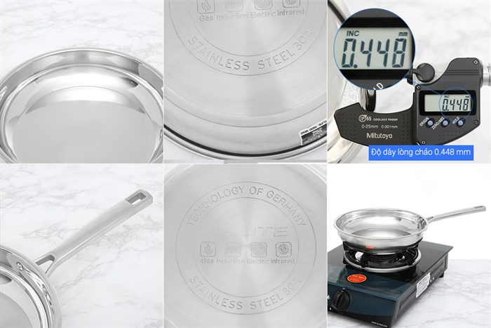 Bộ nồi chảo inox 5 đáy nắp kính Kalite KL-339 Màu Bạc Inox