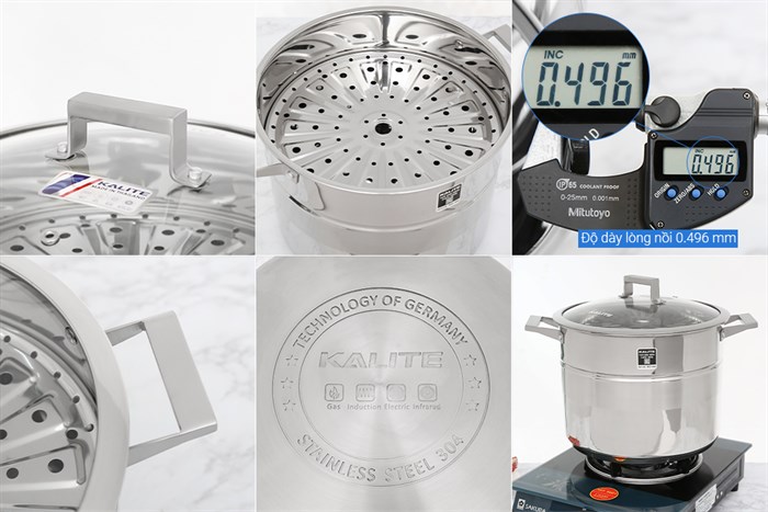 Bộ nồi chảo inox 5 đáy nắp kính Kalite KL-339 Màu Bạc Inox