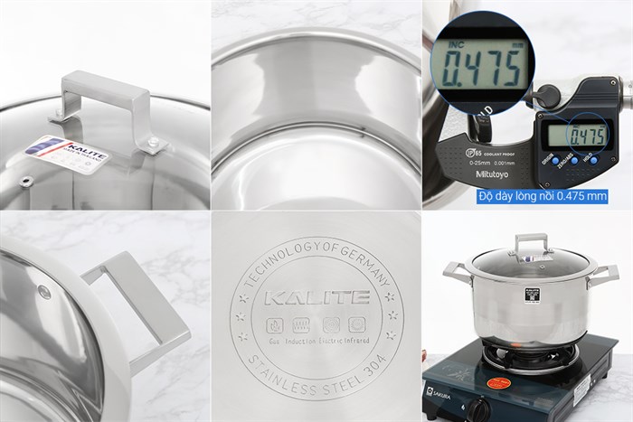 Bộ nồi chảo inox 5 đáy nắp kính Kalite KL-339 Màu Bạc Inox