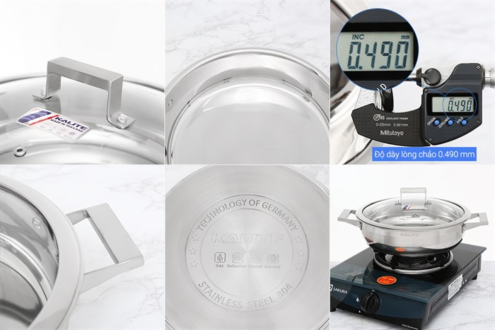 Bộ nồi chảo inox 5 đáy nắp kính Kalite KL-339 Màu Bạc Inox