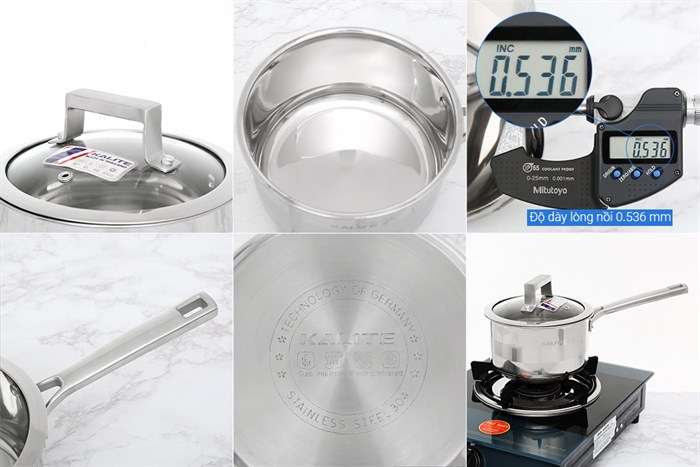 Bộ nồi chảo inox 5 đáy nắp kính Kalite KL-339 Màu Bạc Inox