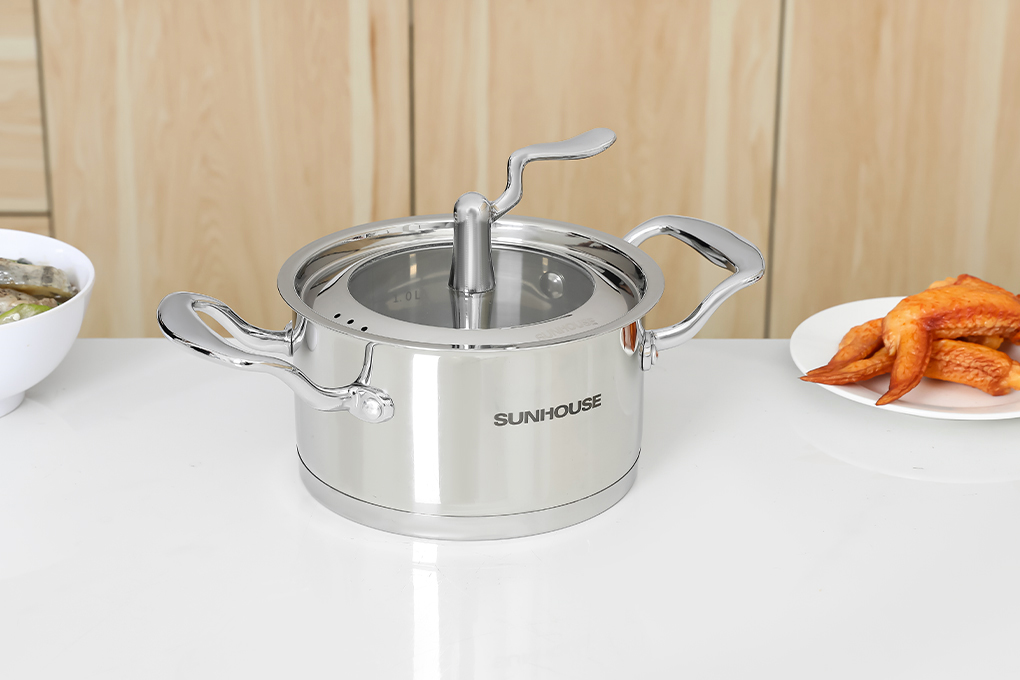 Bộ 3 nồi inox 5 đáy nắp kính Sunhouse SHG2503MSA Màu Bạc Inox