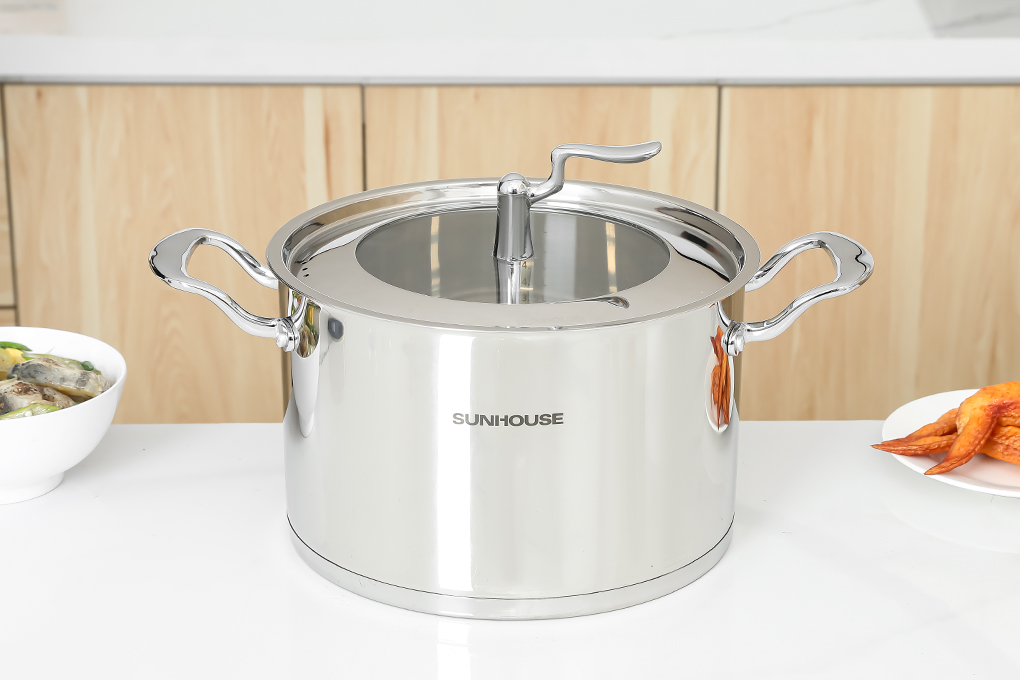 Bộ 3 nồi inox 5 đáy nắp kính Sunhouse SHG2503MSA Màu Bạc Inox