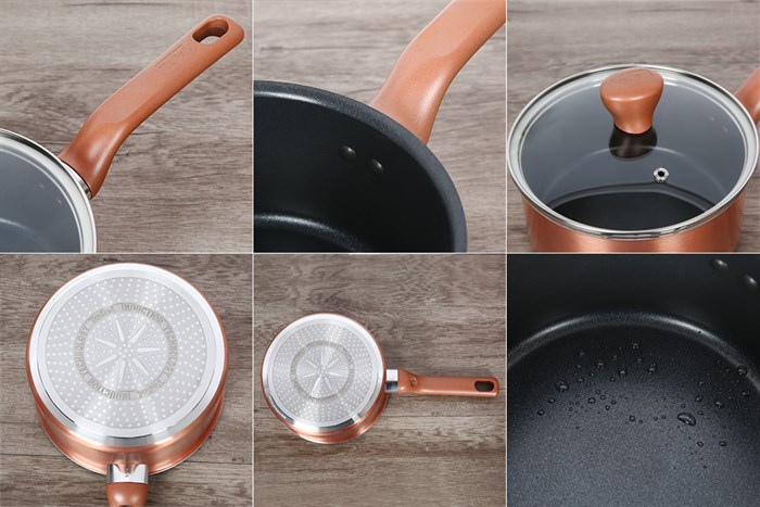 Bộ quánh chảo sạn vá nhôm chống dính Tefal G803S695 Màu Vàng đồng