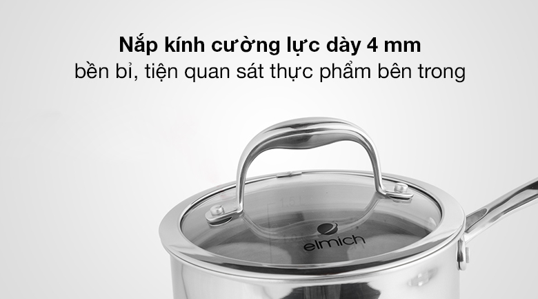 Nắp kính cường lực - Quánh inox 3 đáy nắp kính 16 cm Elmich Trimax XS EL-3745