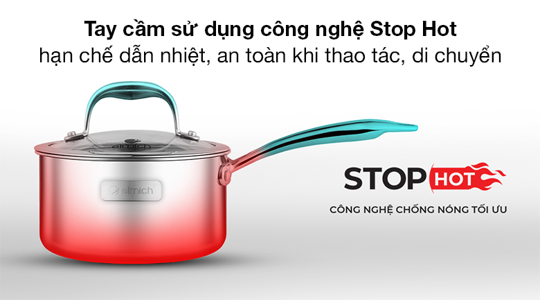 Công nghệ Stop Hot - Quánh inox 3 đáy nắp kính 16 cm Elmich Trimax XS EL-3745