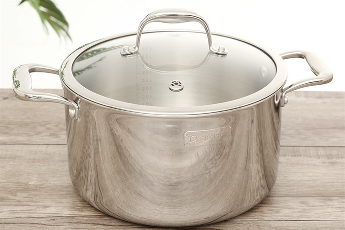 Nồi inox 3 đáy nắp kính 24 cm Elmich Trimax XS EL-3748 Màu Bạc Inox