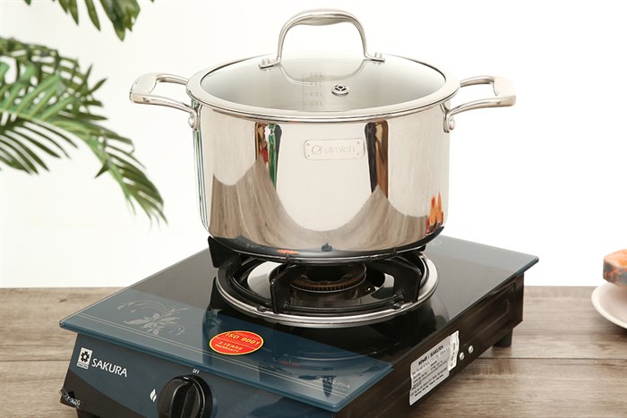 Nồi inox 3 đáy nắp kính 24 cm Elmich Trimax XS EL-3748 Màu Bạc Inox