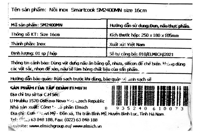 Nồi inox 3 đáy nắp kiếng 16 cm Smartcook SM2400MN Màu Bạc Inox