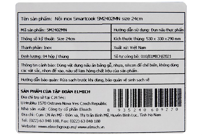 Nồi inox 3 đáy nắp kiếng 24 cm Smartcook SM2402MN Màu Bạc Inox