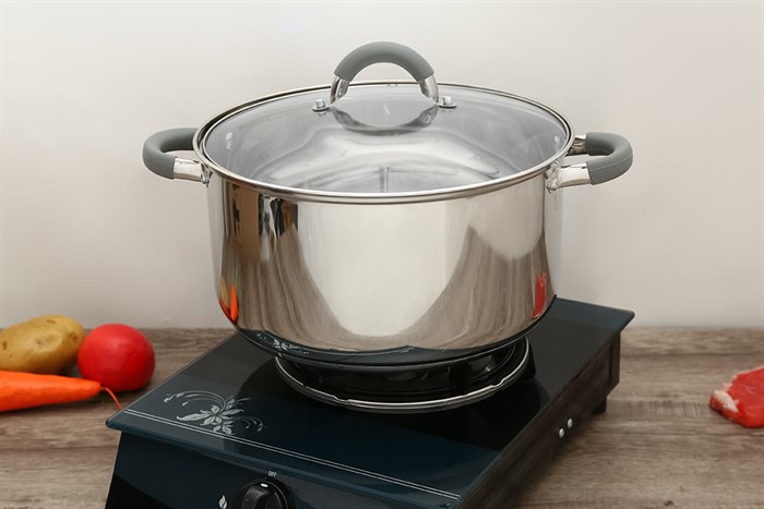 Nồi inox 3 đáy nắp kiếng 28cm Hommy CW-S042-28 Màu Bạc Inox