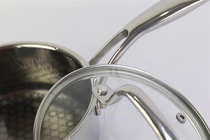 Quánh inox 3 đáy nắp kính 16 cm Kims Cook N316M Màu Inox