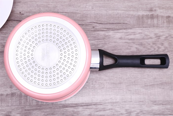 Quánh nhôm chống dính nắp kính 18 cm Kims Cook EARM318H Màu Hồng