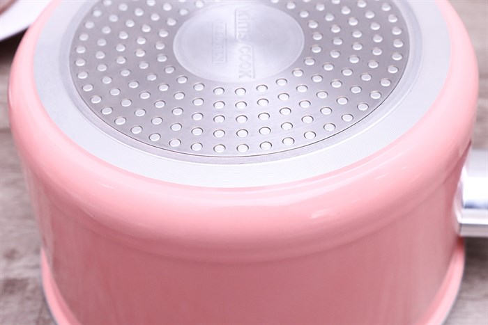 Quánh nhôm chống dính nắp kính 18 cm Kims Cook EARM318H Màu Hồng