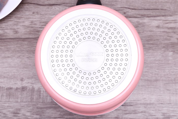 Quánh nhôm chống dính nắp kính 18 cm Kims Cook EARM318H Màu Hồng