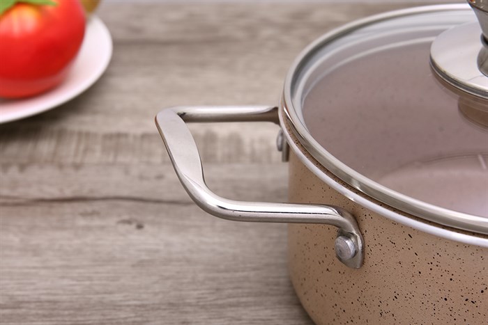 Nồi nhôm chống dính nắp kính 16 cm Hommy NE006-16 Màu Nâu nhạt