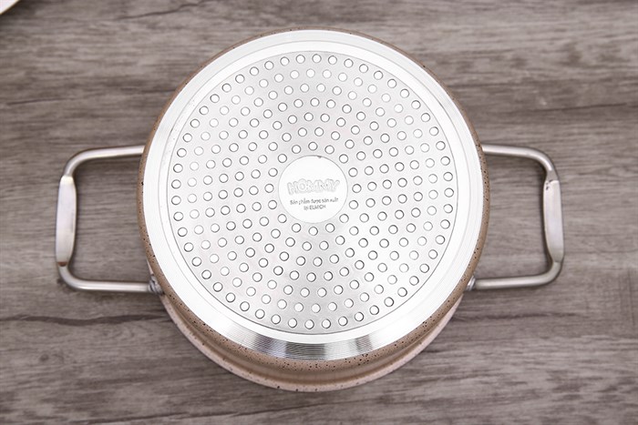 Nồi nhôm chống dính nắp kính 16 cm Hommy NE006-16 Màu Nâu nhạt