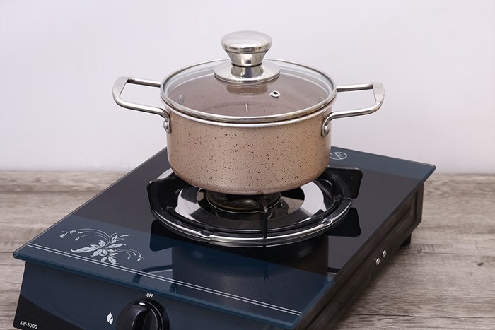 Nồi nhôm chống dính nắp kính 16 cm Hommy NE006-16 Màu Nâu nhạt