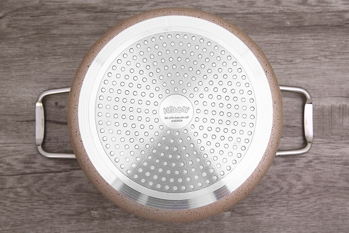 Nồi nhôm chống dính nắp kính 20 cm Hommy NE008-20 Màu Nâu nhạt