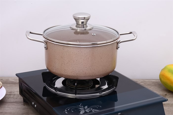 Nồi nhôm chống dính nắp kính 20 cm Hommy NE008-20 Màu Nâu nhạt