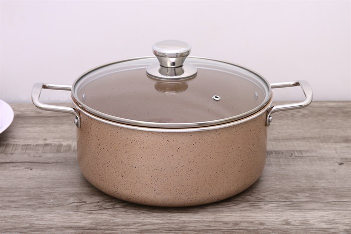 Nồi nhôm chống dính nắp kính 24 cm Hommy NE009-24