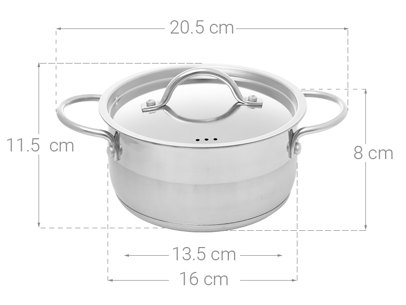 Nồi inox 3 đáy nắp inox 16 cm Delites NE012-16