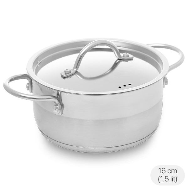 Nồi inox 3 đáy nắp inox 16 cm delites ne012-16