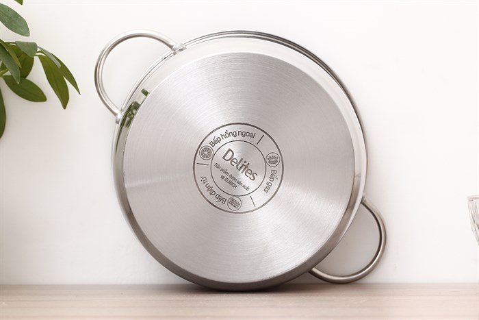 Nồi inox 3 đáy nắp inox 20 cm Delites NE013-20 Màu Inox