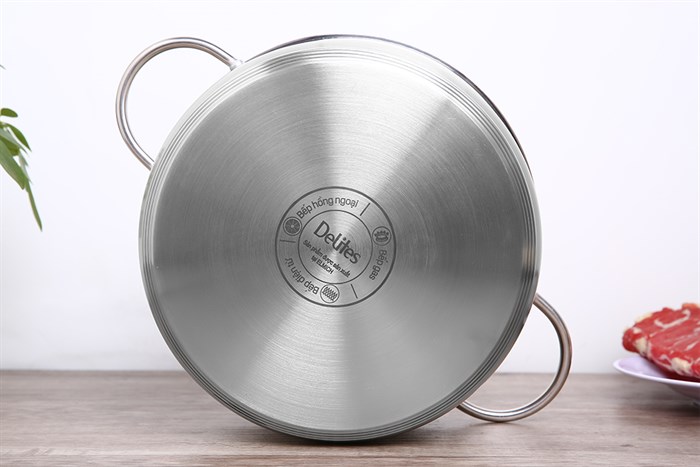 Nồi inox 3 đáy nắp inox 24 cm Delites NE014-24 Màu Inox