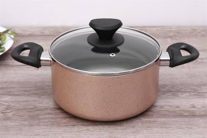 Bộ nồi chảo nhôm chống dính nắp kính Delites BE010-20-26 Màu Nâu nhạt