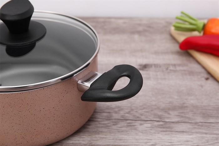 Bộ nồi chảo nhôm chống dính nắp kính Delites BE010-20-26 Màu Nâu nhạt