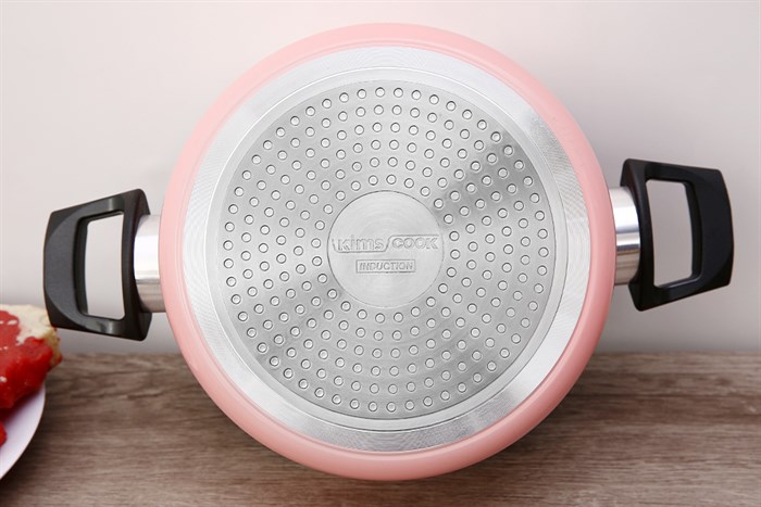Nồi nhôm nắp kính 20 cm Kims Cook EARM520H Hồng Màu Hồng