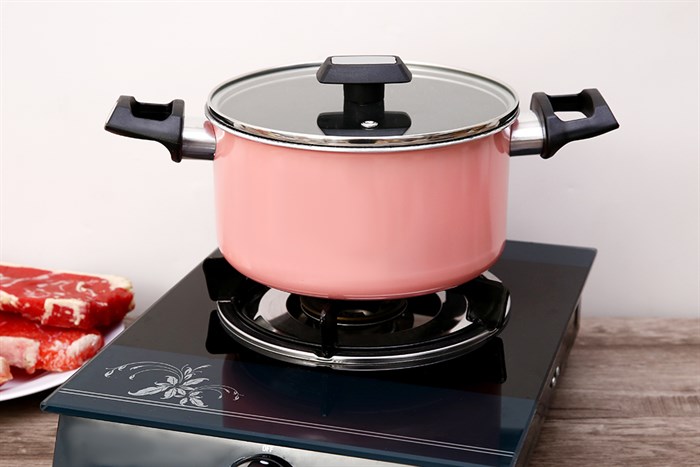 Nồi nhôm nắp kính 20 cm Kims Cook EARM520H Hồng Màu Hồng