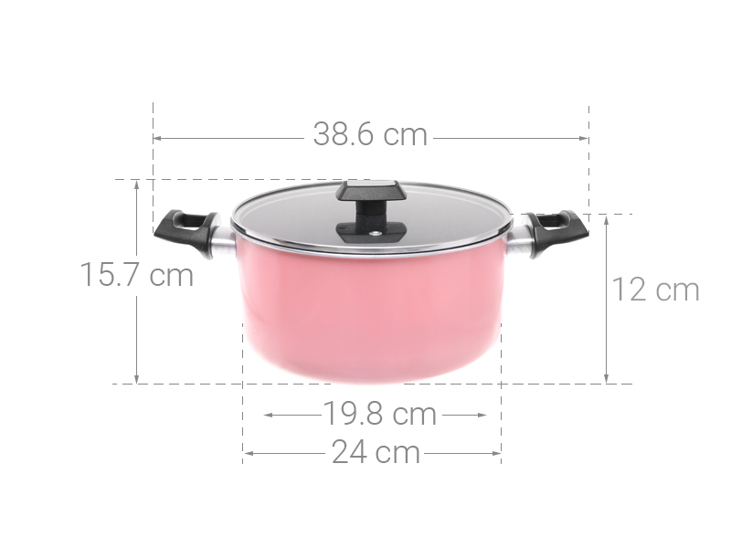 Nồi nhôm nắp kính 24 cm Kims Cook EARM524H Hồng